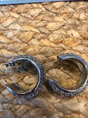 Silver Textured Hoop Earrings